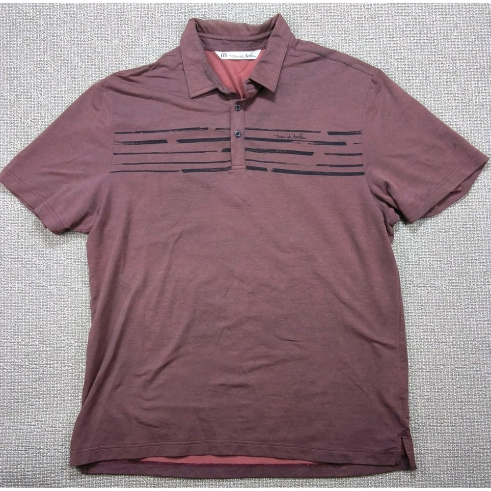 Travis Mathew Polo Shirt Mens XL Burgundy Red Striped Chest Cotton Blend